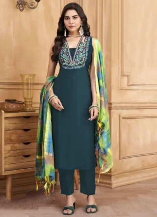 Green and Teal Silk Salwar Suit 