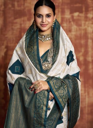 Green and Teal Weaving Work Silk Traditional Saree