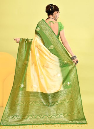 Green and Yellow Silk Classic Saree