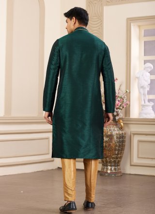 Green Art Banarasi Silk Hand Work Kurta Pyjama