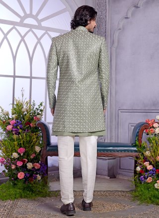 Green Art Silk Machine Embroidery Work Indo Western for Ceremonial
