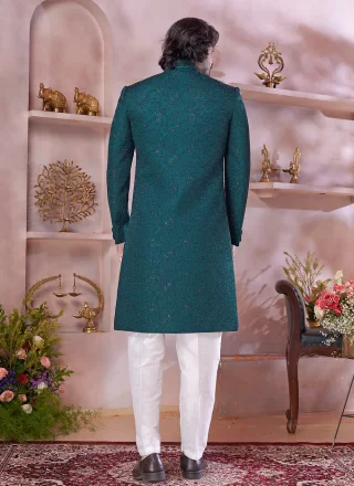 Green Art Silk Sherwani Mens Wear