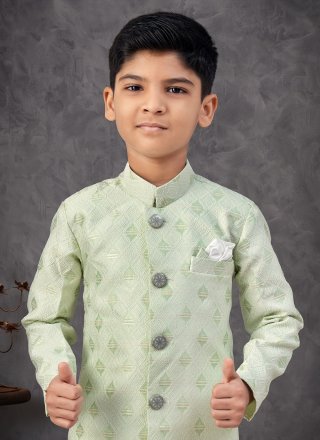 Green Banarasi Jacquard Zari Work Indo Western for Kid