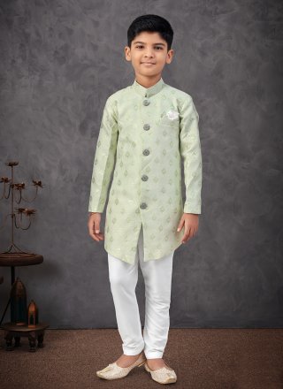 Green Banarasi Jacquard Zari Work Indo Western for Kid