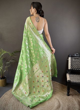 Green Banarasi Silk Designer Saree with Weaving and Zari Work