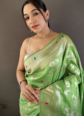 Green Banarasi Silk Designer Saree with Weaving and Zari Work