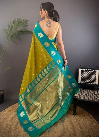 Green Banarasi Silk Designer Saree with Weaving Work