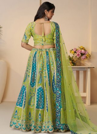 Green Banarasi Silk Embroidered, Sequins, Stone, Thread and Zari Work Lehenga Choli for Mehndi