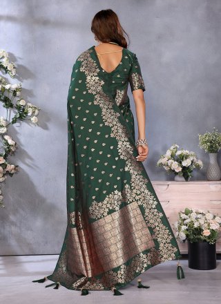 Green Banarasi Silk Jacquard and Weaving Work Trendy Saree
