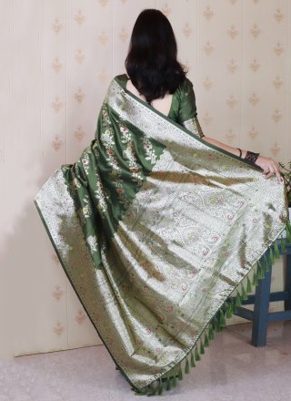 Green Banarasi Silk Woven Work Contemporary Saree