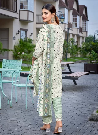 Green Blended Cotton Pant Style Suit with Print Work