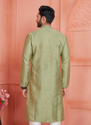Green Brocade Pintex Work Kurta Pyjama for Ceremonial