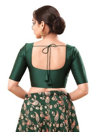 Green Brocade Plain Work Designer Blouse