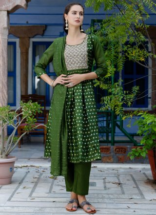 Green Chanderi Embroidered and Jacquard Work Salwar Suit