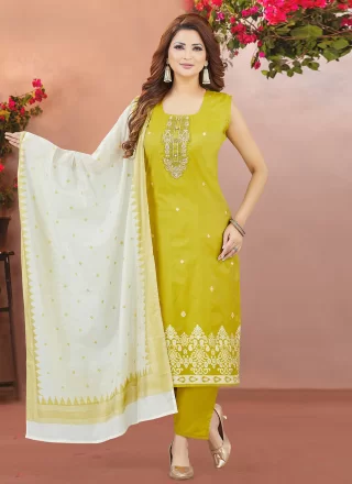 Green Chanderi Silk Embroidered Work Salwar Suit for Ceremonial