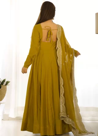 Green Chanderi Silk Plain Work Trendy Suit