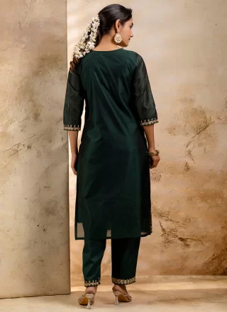 Green Chanderi Silk Salwar Suit with Embroidered Work