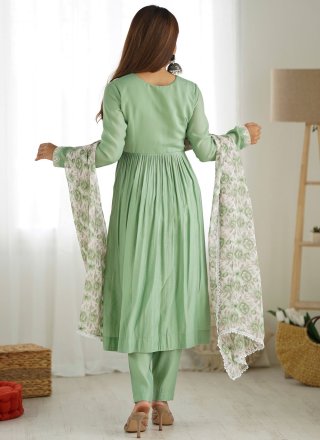 Green Chanderi Silk Salwar Suit with Embroidered Work