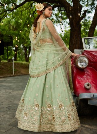 Green Chiffon Beads, Embroidered, Sequins and Zari Work Lehenga Choli