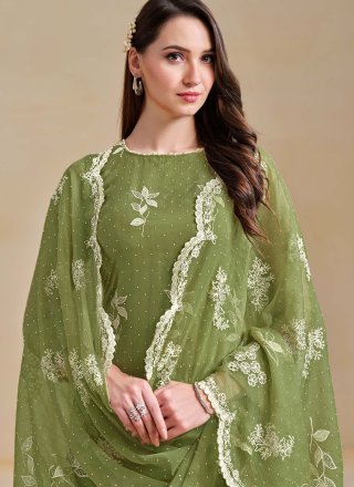 Green Chiffon Embroidered and Swarovski Work Salwar Suit