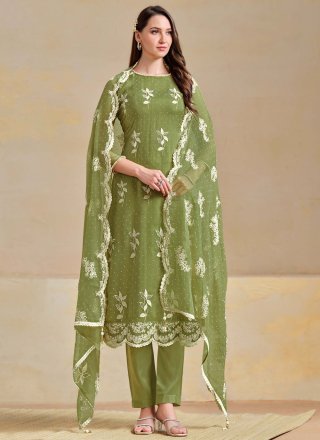 Green Chiffon Embroidered and Swarovski Work Salwar Suit