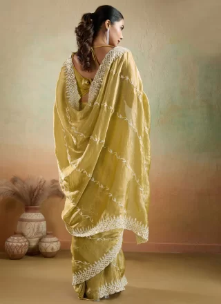 Green Chiffon Embroidered Work Contemporary Saree for Casual