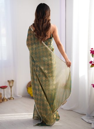 Green Chiffon Lace and Woven Work Trendy Saree
