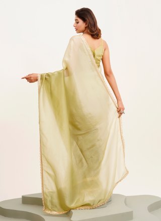 Green Chiffon Sequins Work Trendy Saree