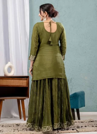 Green Chinon Embroidered and Zari Work Readymade Style