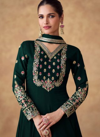 Green Chinon Embroidered, Sequins and Zari Work Designer Gown