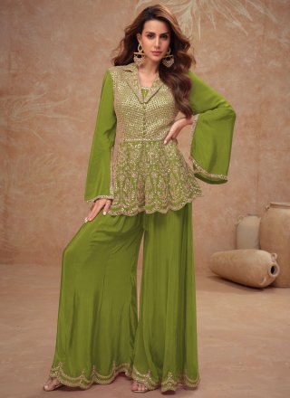 Green Chinon Salwar Suit