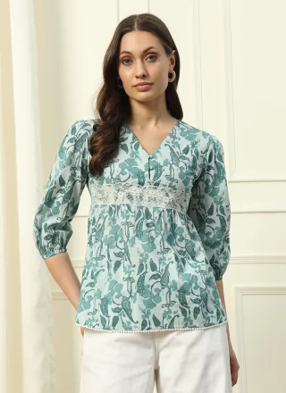 Green Cotton Casual Kurti
