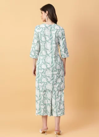 Green Cotton Casual Kurti with Print Work