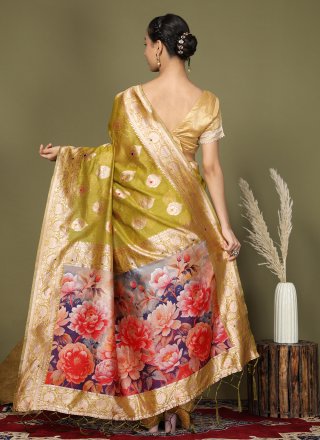 Green Cotton Classic Saree with Digital Print Work for Casual