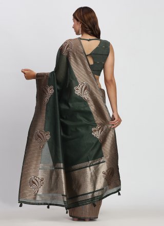 Green Cotton Contemporary Saree
