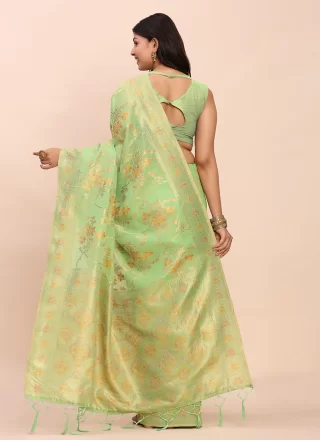 Green Cotton Contemporary Saree