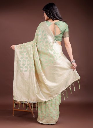 Green Cotton Contemporary Saree with Weaving Work