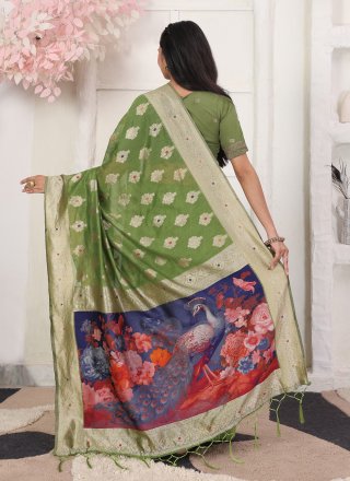 Green Cotton Contemporary Sari