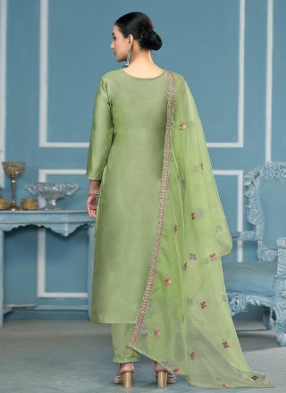 Green Cotton Embroidered Work Salwar Suit