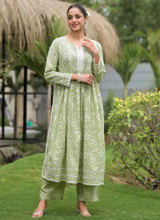 Green Cotton Floral Patch Work Designer Kurti