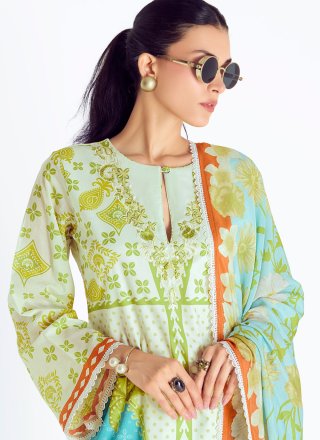 Green Cotton Lawn Digital Print and Embroidered Work Pant Style Suit