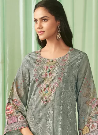 Green Cotton Lawn Digital Print, Embroidered and Resham Thread Work Salwar Suit