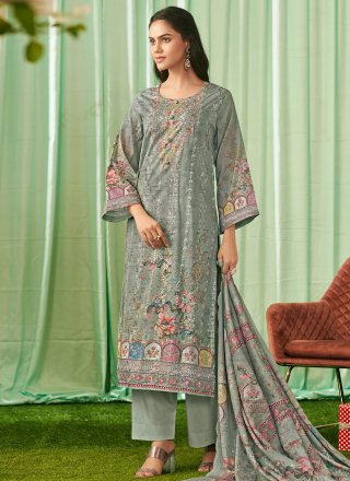 Green Cotton Lawn Digital Print, Embroidered and Resham Thread Work Salwar Suit