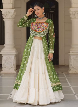 Green Cotton Plain Work Readymade Lehenga Choli for Ceremonial