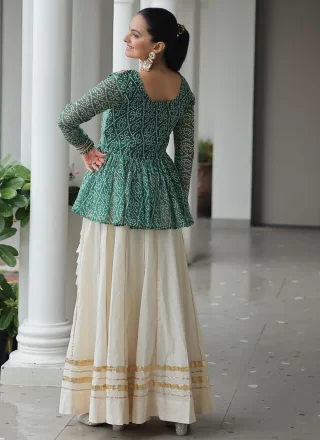 Green Cotton Readymade Lehenga Choli with Gamthi, Patch Border and Print Work