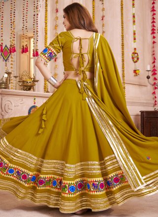 Green Cotton Readymade Lehenga Choli with Lace Work