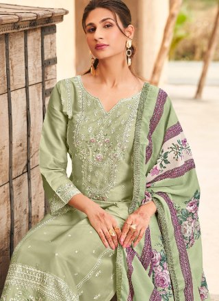 Green Cotton Readymade Style with Embroidered Work for Ceremonial