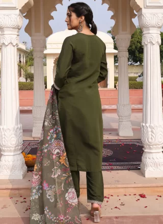 Green Cotton Silk Embroidered Work Readymade Salwar Suit for Ceremonial