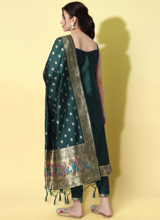 Green Cotton Silk Jacquard and Zari Work Readymade Style