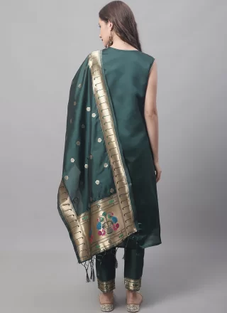 Green Cotton Silk Jacquard Work Readymade Salwar Suit